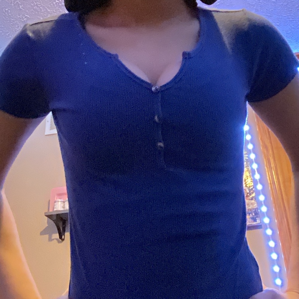 Navy blue hafe button shirt